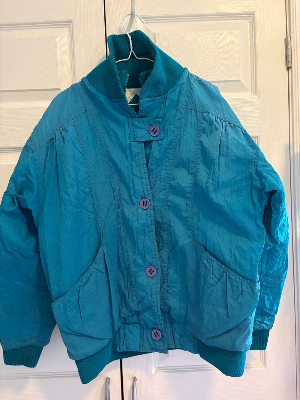 Vintage New Trad Bright Teal Button-Up Bomber Jacket